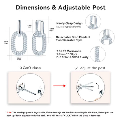 Earrings Paperclip Hoop in moissanite stone silver 925