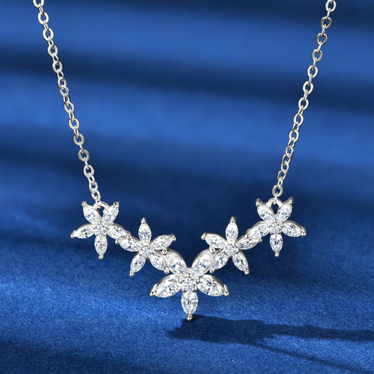 Necklace Flower Design with Moissanite in Sterling Silver 925