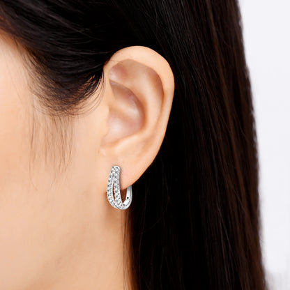 Earrings Double Row U-Hoop in moissanite stone silver 925