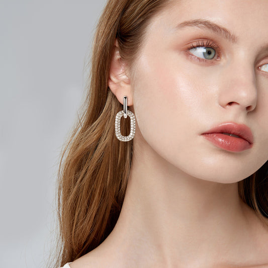 Earrings Paperclip Hoop in moissanite stone silver 925
