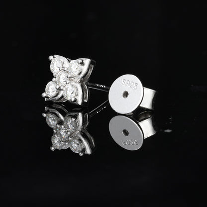 Earrings Flower in diamond moissanite + silver 925