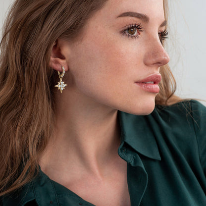 Earrings Star Drop Huggie in moissanite &amp; zircon stone silver 925