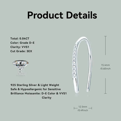 Earrings U-Hoop Exclusive in moissanite stone silver 925