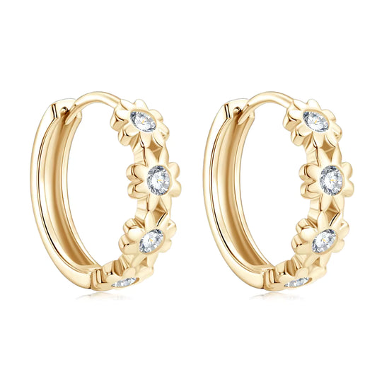 Earrings Delicate Flower Huggie in moissanite stone silver 925