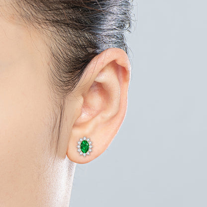 Earrings Vintage Emerald Halo in sterling silver 925