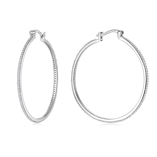 Large Moissanite Hoop Earrings in 925 Sterling Silver – 40mm