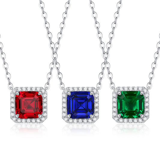 Necklace Lab-Grown Gem Square in sterling silver 925