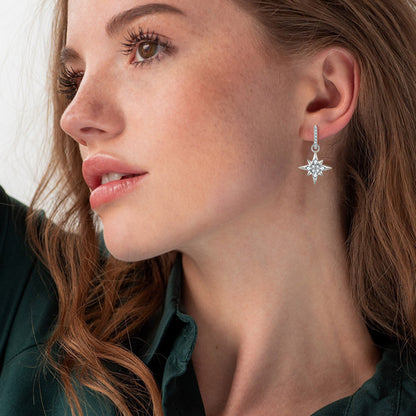 Earrings Star Drop Huggie in moissanite &amp; zircon stone silver 925