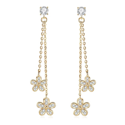 Earrings Sunflower Tassel in moissanite stone silver 925
