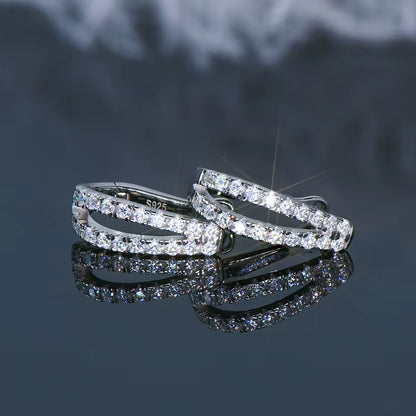 Earrings Double Row U-Hoop in moissanite stone silver 925