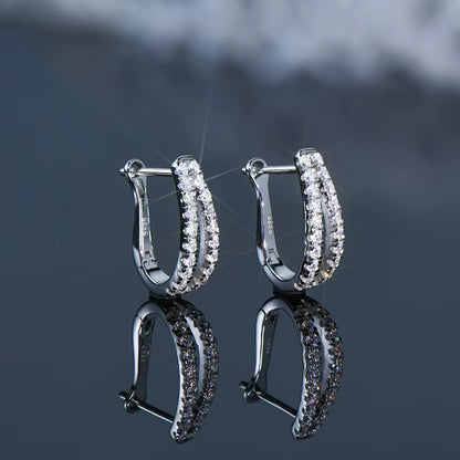 Earrings Double Row U-Hoop in moissanite stone silver 925