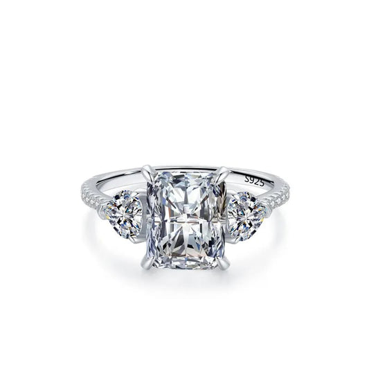 Moissanite Heart Detail Ring | 4CT Oval Pavé Band Silver 925