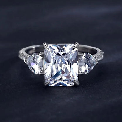 Moissanite Heart Detail Ring | 4CT Oval Pavé Band Silver 925