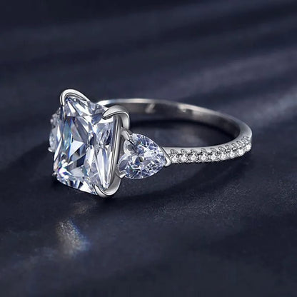 Moissanite Heart Detail Ring | 4CT Oval Pavé Band Silver 925